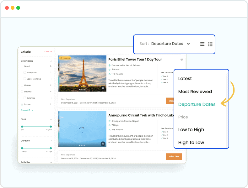 Trip Fixed Starting Dates
