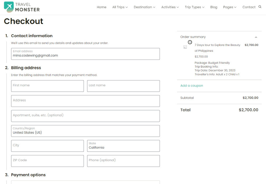 WordPress travel booking payments